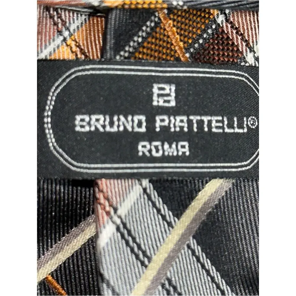 Bruno Piattelli Roma Vintage Burgundy Brown Black Plaid Silk Necktie Tie